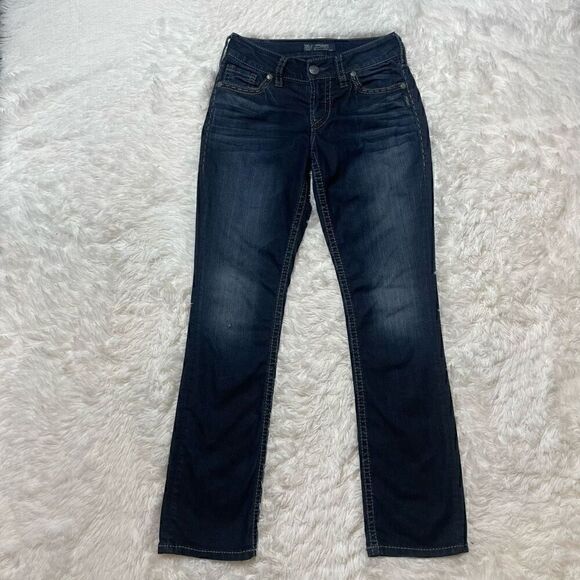 Silver Jeans Womens 27x31 Suki Baby Boot Cut Dark Wash Low Rise - Picture 1 of 9